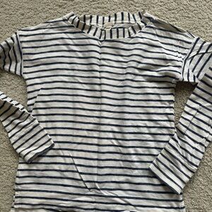 J. Crew White and Navy Striped Long-Sleeve Tee